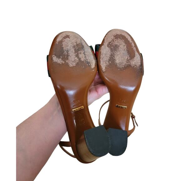 Gucci Vintage Horsebit Web Stripe Brown Leather Sandals Block Heels 9.5 39.5 - Picture 12 of 12
